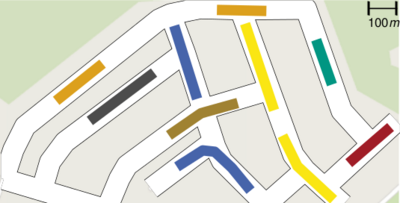  Road map with labels (colored curves).